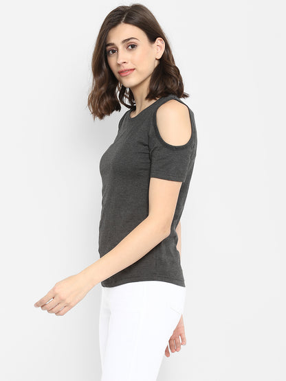 Appulse Women's Round Neck Cold Shoulder T-Shirt | Women | Premium Cotton | Activewear | Athleisure