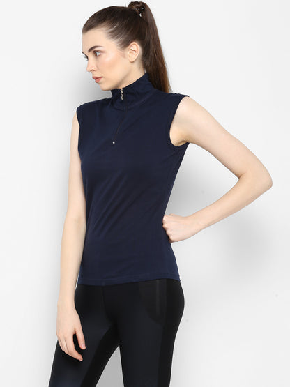 Appulse Women's Sleeveless 1/4 Zip Hi Neck T-Shirt | Women | Premium Cotton | Activewear | Athleisure