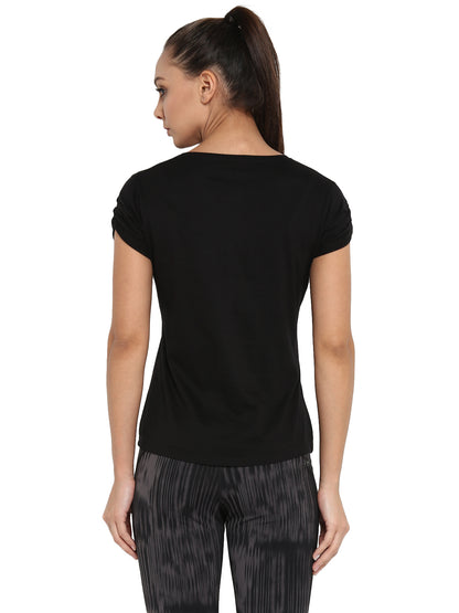 Appulse Women's Gathering sleeve Round Neck T-Shirt | Women | Premium Cotton | Activewear | Athleisure