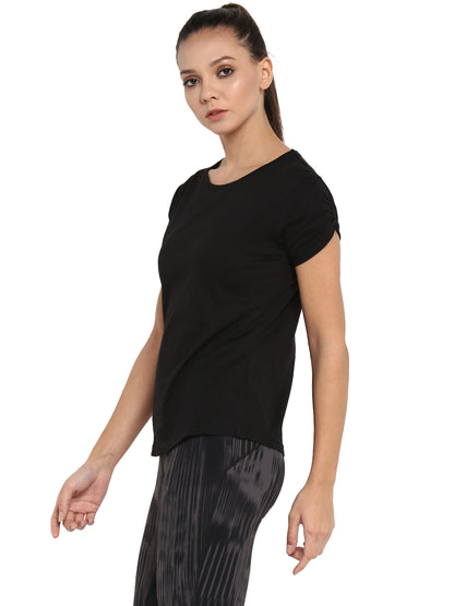 Appulse Women's Gathering sleeve Round Neck T-Shirt | Women | Premium Cotton | Activewear | Athleisure