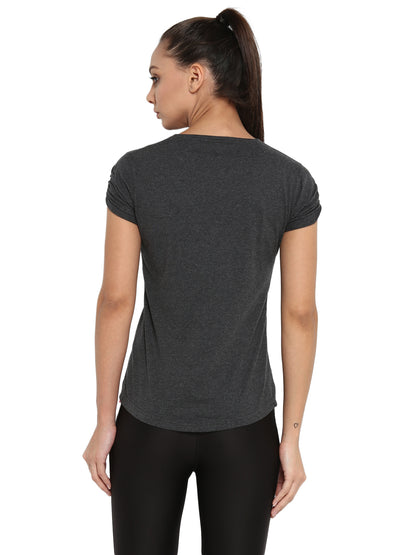Appulse Women's Gathering sleeve Round Neck T-Shirt | Women | Premium Cotton | Activewear | Athleisure