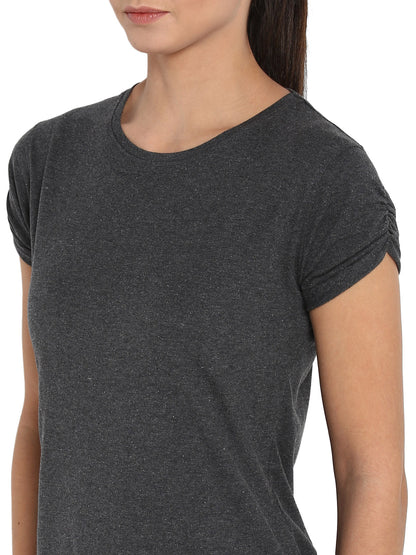 Appulse Women's Gathering sleeve Round Neck T-Shirt | Women | Premium Cotton | Activewear | Athleisure