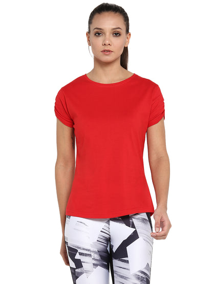 Appulse Women's Gathering sleeve Round Neck T-Shirt | Women | Premium Cotton | Activewear | Athleisure
