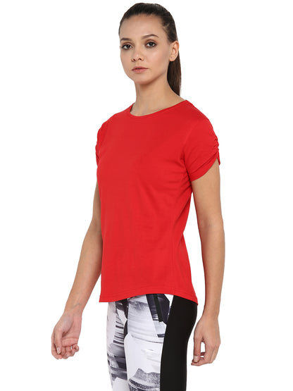 Appulse Women's Gathering sleeve Round Neck T-Shirt | Women | Premium Cotton | Activewear | Athleisure