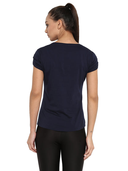 Appulse Women's Gathering sleeve Round Neck T-Shirt | Women | Premium Cotton | Activewear | Athleisure